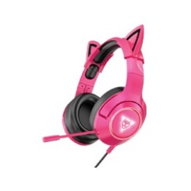 Audífonos con Micrófono, Ocelot Gaming, OGH03, Alámbrico, 3.5 mm, Rosa con Negro, LED Blanco