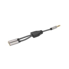 Cable de Audio, Manhattan, 356114, 1 Entrada a 2 Salidas, 3.5 mm, Nylon Trenzado, Negro, Plateado