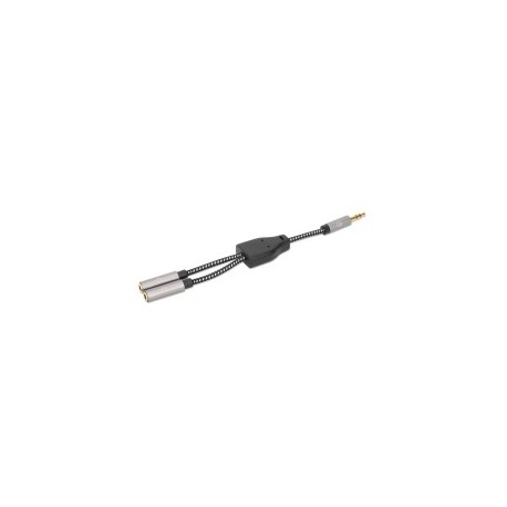 Cable de Audio, Manhattan, 356114, 1 Entrada a 2 Salidas, 3.5 mm, Nylon Trenzado, Negro, Plateado